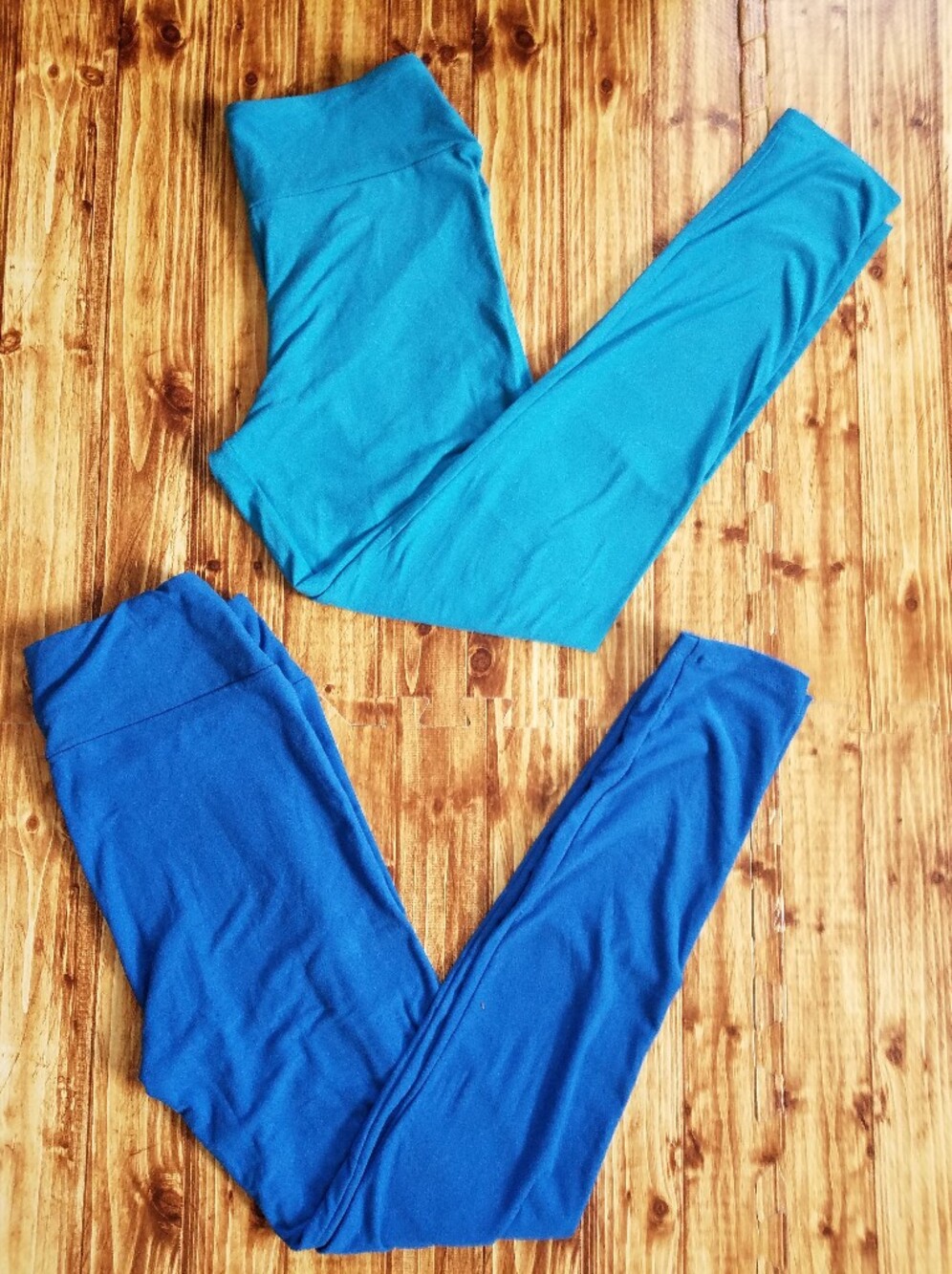 LuLaRoe Leggings Set of 2 One Size OS Solid Royal Blue Aqua Teal Soft Medium Md